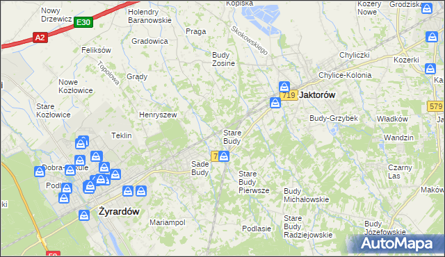 mapa Stare Budy gmina Jaktorów, Stare Budy gmina Jaktorów na mapie Targeo