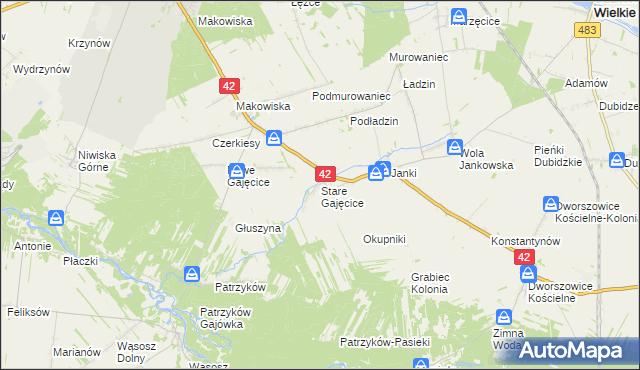 mapa Stare Gajęcice, Stare Gajęcice na mapie Targeo