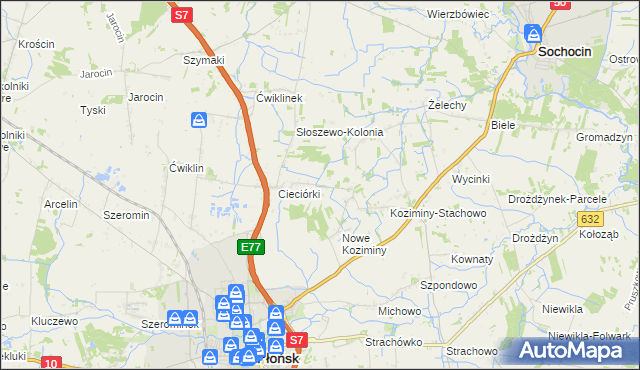 mapa Stare Koziminy, Stare Koziminy na mapie Targeo