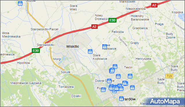 mapa Stare Kozłowice, Stare Kozłowice na mapie Targeo