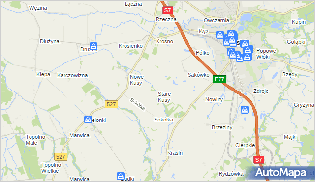 mapa Stare Kusy, Stare Kusy na mapie Targeo