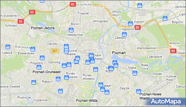 mapa Stare Miasto gmina Poznań, Stare Miasto gmina Poznań na mapie Targeo