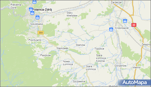mapa Starków gmina Kłodzko, Starków gmina Kłodzko na mapie Targeo