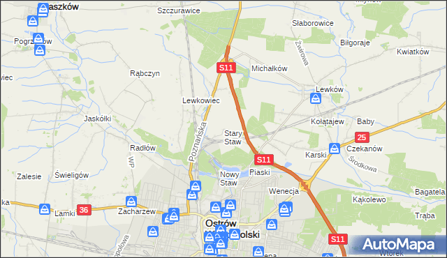 mapa Stary Staw gmina Ostrów Wielkopolski, Stary Staw gmina Ostrów Wielkopolski na mapie Targeo