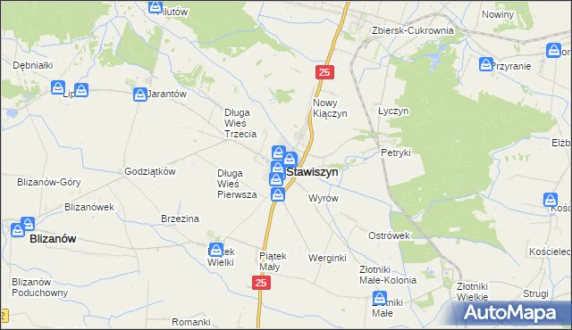 mapa Stawiszyn powiat kaliski, Stawiszyn powiat kaliski na mapie Targeo