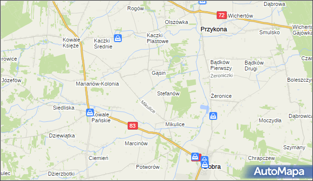 mapa Stefanów gmina Dobra, Stefanów gmina Dobra na mapie Targeo