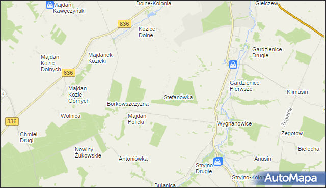 mapa Stefanówka gmina Piaski, Stefanówka gmina Piaski na mapie Targeo