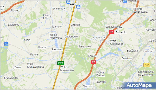 mapa Stefanowo gmina Lesznowola, Stefanowo gmina Lesznowola na mapie Targeo