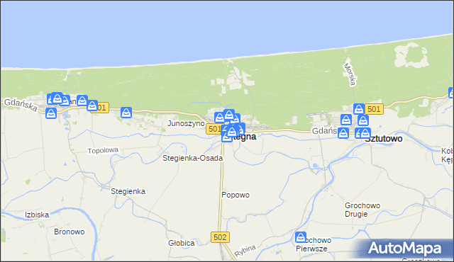 mapa Stegna powiat nowodworski, Stegna powiat nowodworski na mapie Targeo