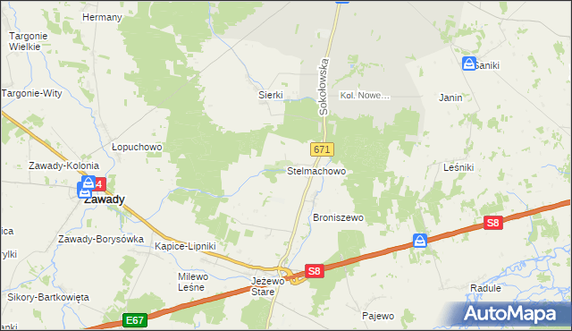 mapa Stelmachowo gmina Tykocin, Stelmachowo gmina Tykocin na mapie Targeo