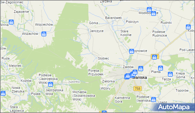 mapa Stobiec gmina Iwaniska, Stobiec gmina Iwaniska na mapie Targeo