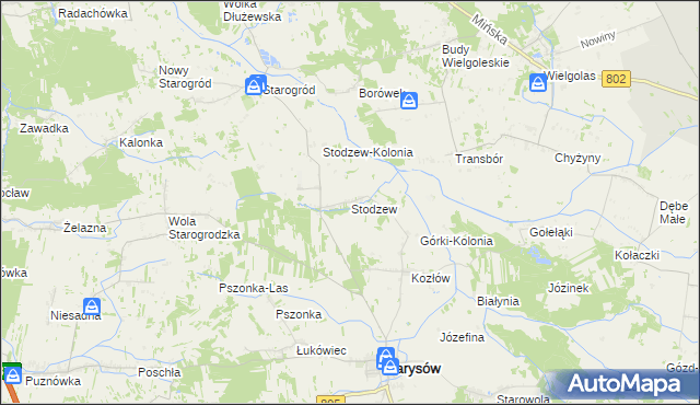 mapa Stodzew, Stodzew na mapie Targeo