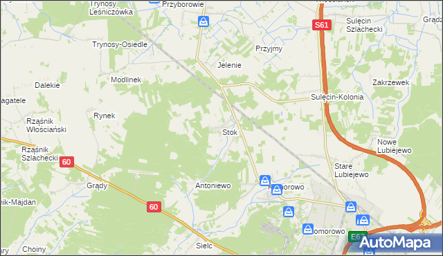 mapa Stok gmina Ostrów Mazowiecka, Stok gmina Ostrów Mazowiecka na mapie Targeo