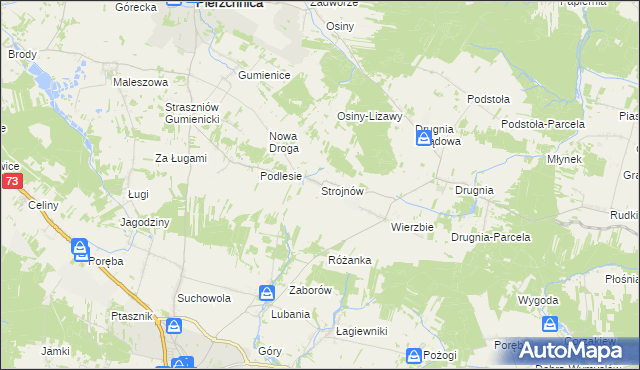 mapa Strojnów gmina Pierzchnica, Strojnów gmina Pierzchnica na mapie Targeo