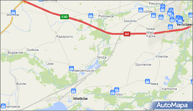 mapa Stróża gmina Mietków, Stróża gmina Mietków na mapie Targeo