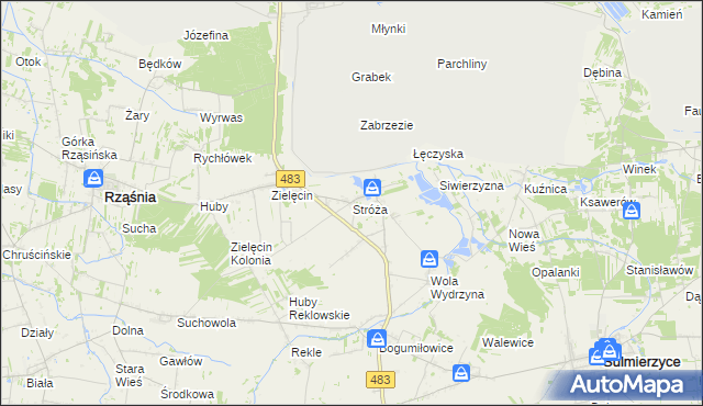 mapa Stróża gmina Rząśnia, Stróża gmina Rząśnia na mapie Targeo
