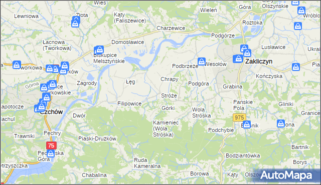 mapa Stróże gmina Zakliczyn, Stróże gmina Zakliczyn na mapie Targeo