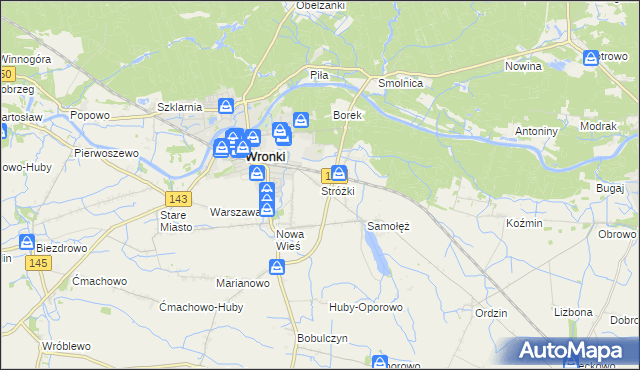 mapa Stróżki gmina Wronki, Stróżki gmina Wronki na mapie Targeo