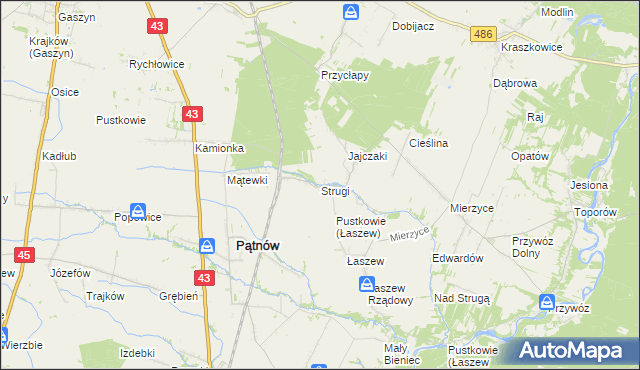 mapa Strugi gmina Wierzchlas, Strugi gmina Wierzchlas na mapie Targeo