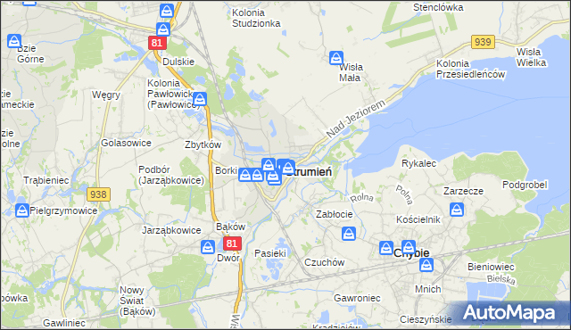 mapa Strumień powiat cieszyński, Strumień powiat cieszyński na mapie Targeo