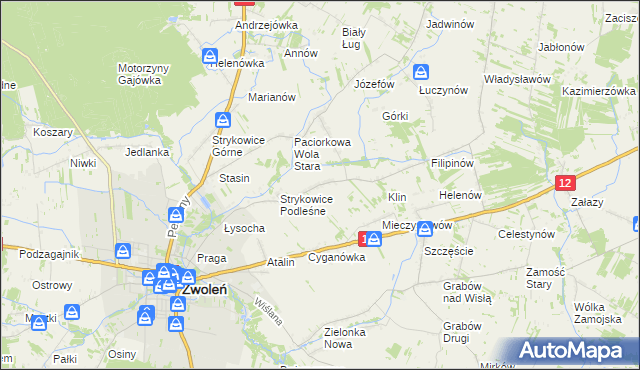 mapa Strykowice Błotne, Strykowice Błotne na mapie Targeo