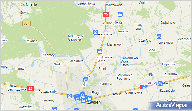 mapa Strykowice Górne, Strykowice Górne na mapie Targeo