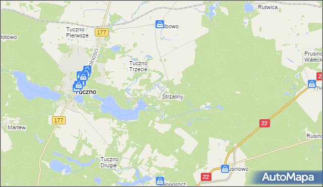 mapa Strzaliny, Strzaliny na mapie Targeo