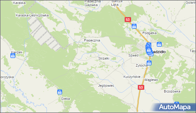 mapa Strzałki gmina Kadzidło, Strzałki gmina Kadzidło na mapie Targeo