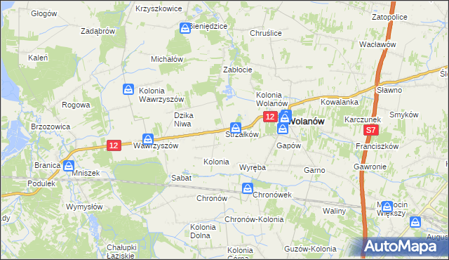 mapa Strzałków gmina Wolanów, Strzałków gmina Wolanów na mapie Targeo