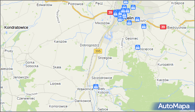 mapa Strzegów gmina Strzelin, Strzegów gmina Strzelin na mapie Targeo