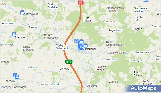 mapa Strzegowo powiat mławski, Strzegowo powiat mławski na mapie Targeo