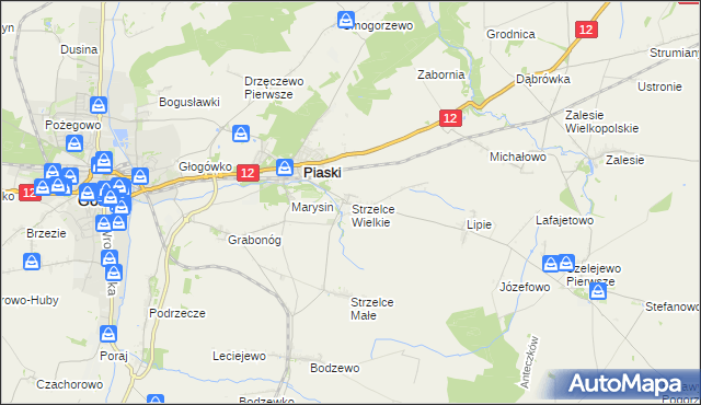 mapa Strzelce Wielkie gmina Piaski, Strzelce Wielkie gmina Piaski na mapie Targeo