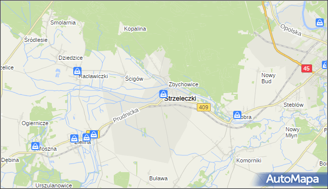 mapa Strzeleczki, Strzeleczki na mapie Targeo