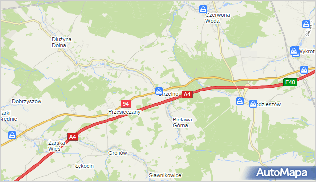 mapa Strzelno gmina Pieńsk, Strzelno gmina Pieńsk na mapie Targeo