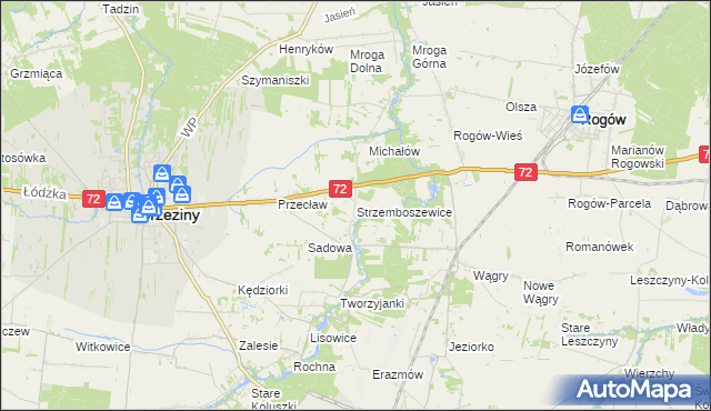 mapa Strzemboszewice, Strzemboszewice na mapie Targeo