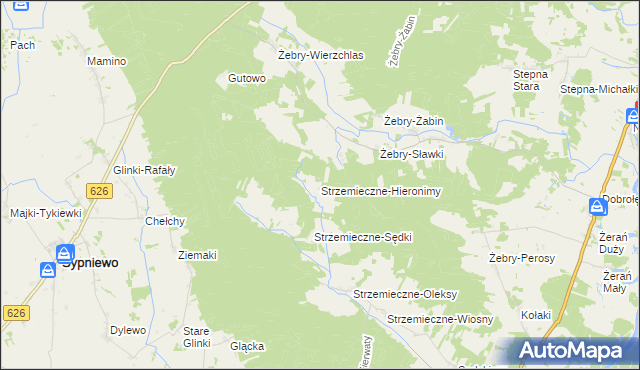 mapa Strzemieczne-Hieronimy, Strzemieczne-Hieronimy na mapie Targeo