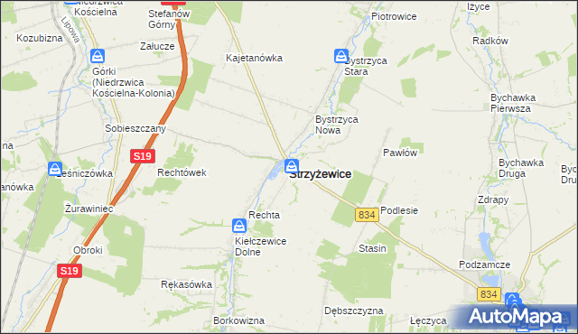 mapa Strzyżewice powiat lubelski, Strzyżewice powiat lubelski na mapie Targeo