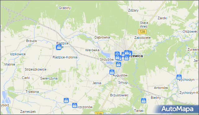 mapa Strzyżów gmina Drzewica, Strzyżów gmina Drzewica na mapie Targeo