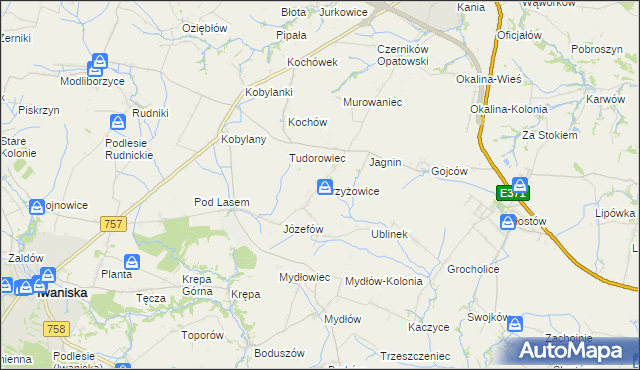 mapa Strzyżowice gmina Opatów, Strzyżowice gmina Opatów na mapie Targeo