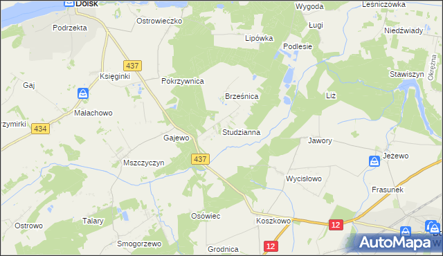 mapa Studzianna gmina Borek Wielkopolski, Studzianna gmina Borek Wielkopolski na mapie Targeo