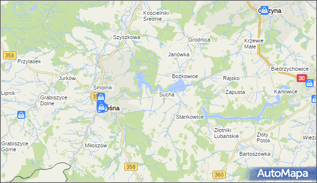 mapa Sucha gmina Leśna, Sucha gmina Leśna na mapie Targeo