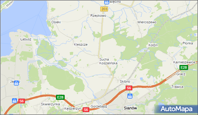 mapa Sucha Koszalińska, Sucha Koszalińska na mapie Targeo
