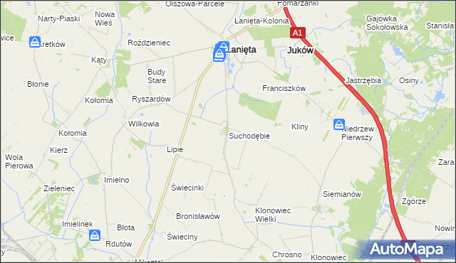 mapa Suchodębie gmina Łanięta, Suchodębie gmina Łanięta na mapie Targeo