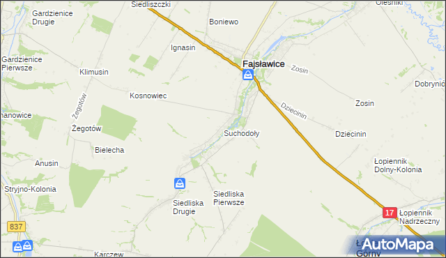 mapa Suchodoły gmina Fajsławice, Suchodoły gmina Fajsławice na mapie Targeo