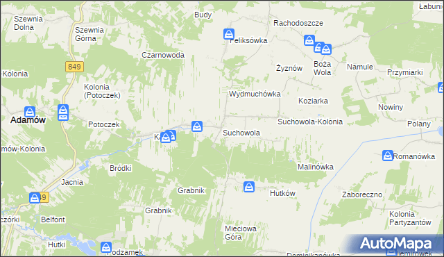 mapa Suchowola gmina Adamów, Suchowola gmina Adamów na mapie Targeo