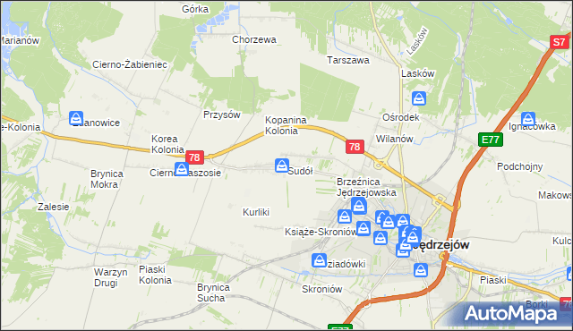 mapa Sudół gmina Jędrzejów, Sudół gmina Jędrzejów na mapie Targeo