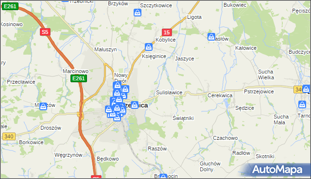 mapa Sulisławice gmina Trzebnica, Sulisławice gmina Trzebnica na mapie Targeo