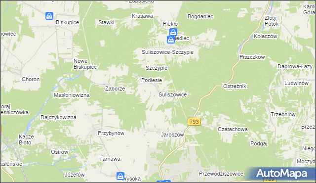 mapa Suliszowice, Suliszowice na mapie Targeo