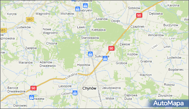 mapa Sułkowice gmina Chynów, Sułkowice gmina Chynów na mapie Targeo