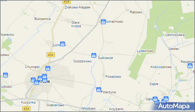 mapa Sułkowice gmina Krobia, Sułkowice gmina Krobia na mapie Targeo